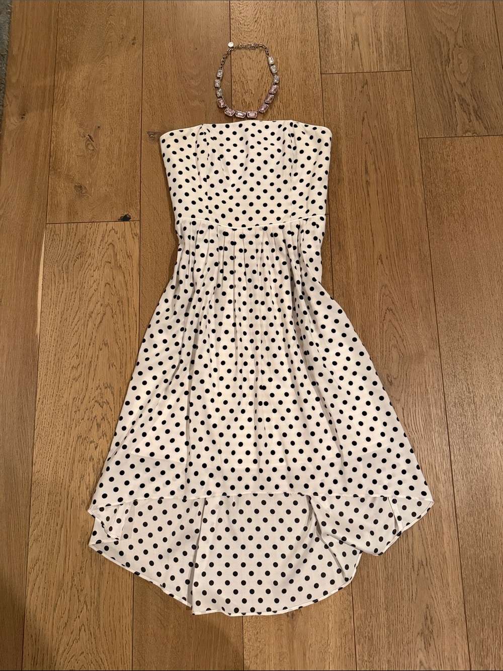 White House Black Market Black and White Strapless Polka Dot Hi-Low Dress